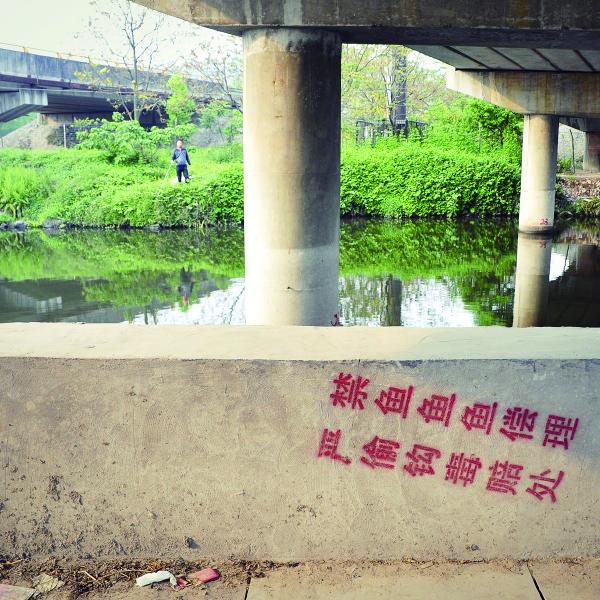 茶山高教園高速路橋下在一組禁釣標(biāo)語(yǔ)前一人在悠哉的釣魚;“嚴(yán)禁”二字,禁得了什么?.JPG 茶山高教園高速路橋下在一組禁釣標(biāo)語(yǔ)前一人在悠哉的釣魚;“嚴(yán)禁”二字,禁得了什么?.JPG